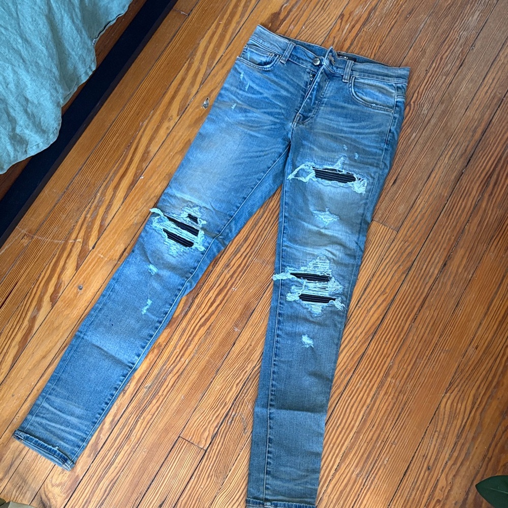 AMIRI Distressed Blue Skinny Jeans